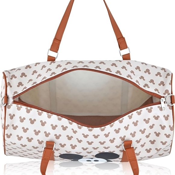 Mickey Mouse Patterned Duffel Bag - Brown and White - Picture 5 of 6